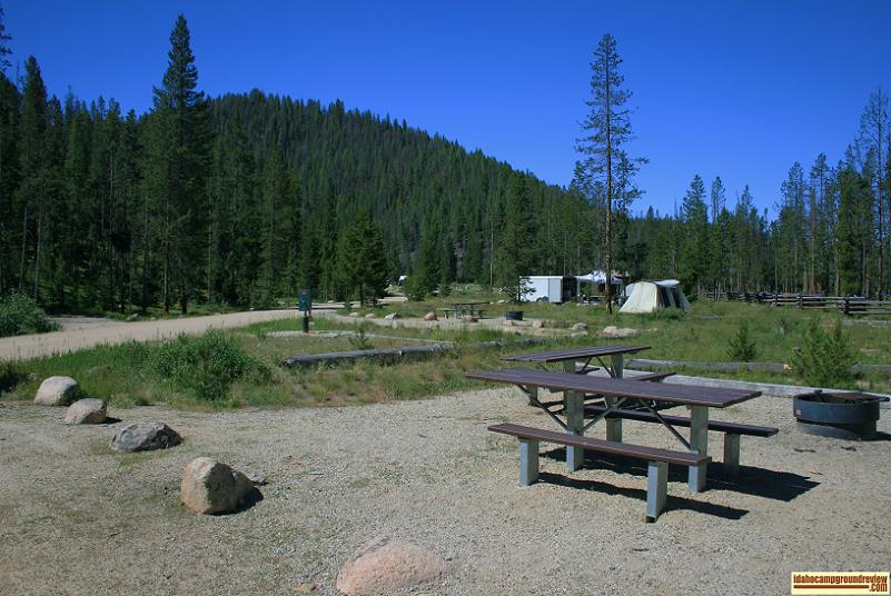 View of Casino Creek Campground on the Salmon River NE of Stanley, Idaho.