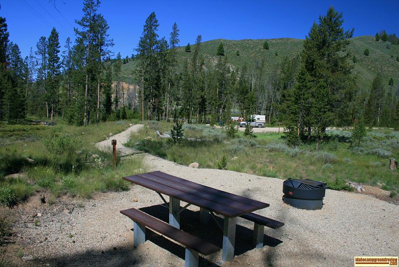Walk-in camp site in Casino Creek Campground on the Salmon River NE of Stanley, Idaho.