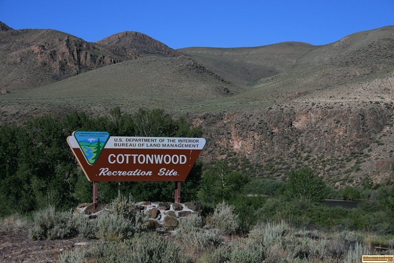 The sign at the entrance to Cottonwood Recreation Site near Challis, Idaho.