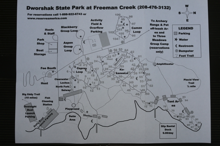 A picture of the map of dworshak state park