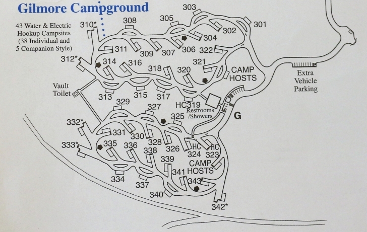 A picture of the map of Gilmore Campground in Farragut State Park.