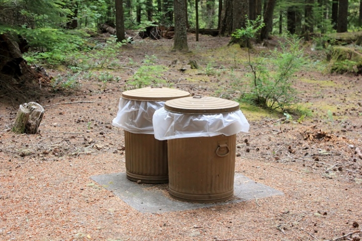 Camping in Washingtons Adams Fork Campground - garbage cans