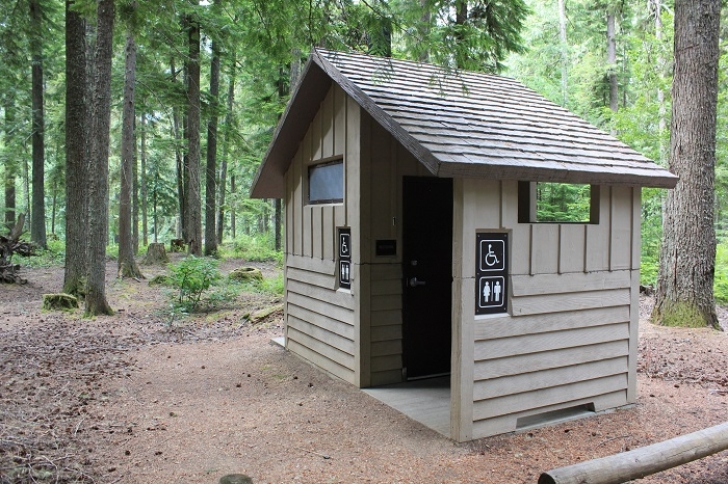 Camping in Washingtons Adams Fork Campground - vault style outhouse