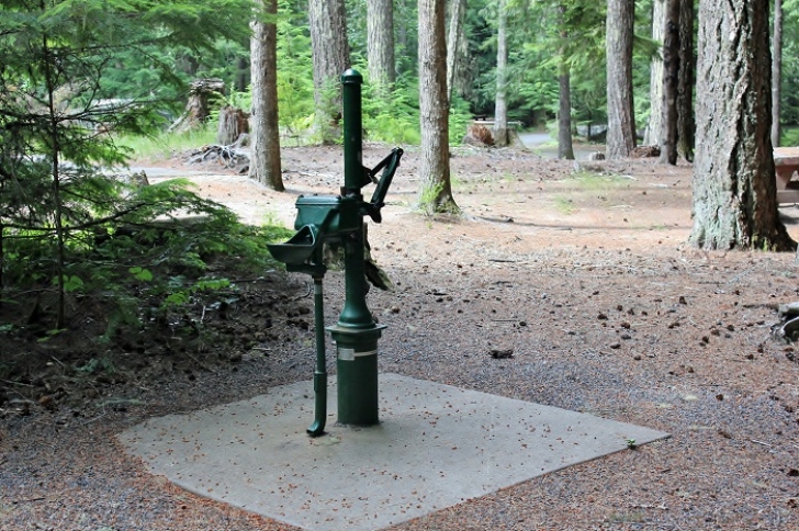 Camping in Washingtons Adams Fork Campground - Hand pump equipped water well
