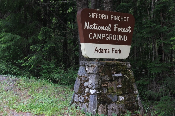 Camping in Washingtons Adams Fork Campground - Entrance sign