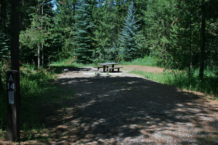 A picture of campsite 14 in Alpine Campground on Palisades Reservoir in eastern Idaho.