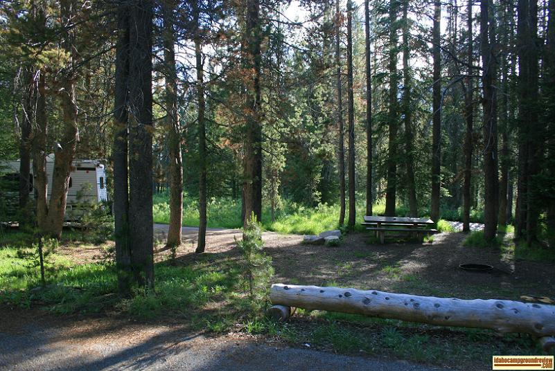 RV camping site in Banner Creek Campground off Hwy 21 about 20 miles from Stanley, Idaho.
