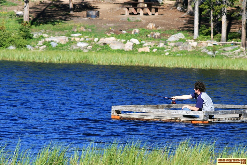 A fisherman on the second fishing dock on Bayhorse Lake.
