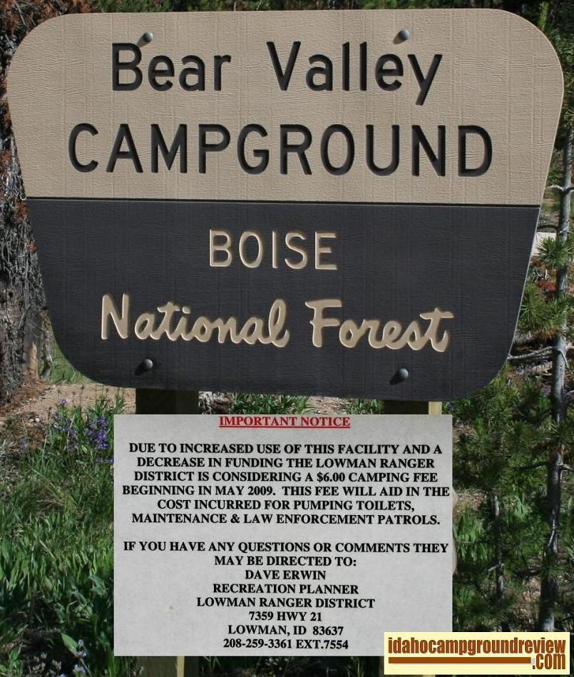 Bear Valley Campground Sign and Notice