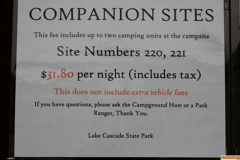 Companion campsite fee schedule.