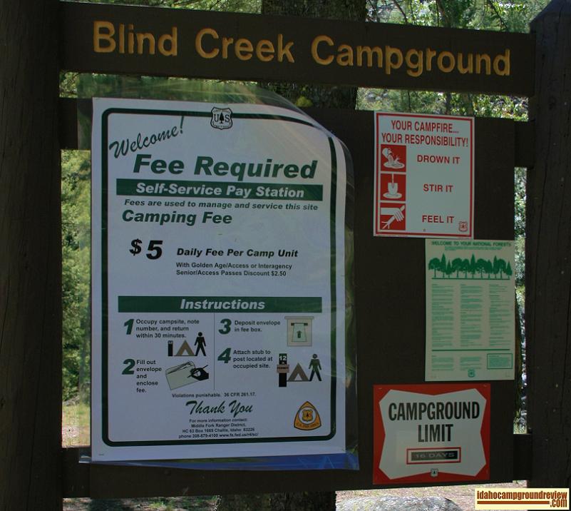 The sign at the entrance to Blind Creek Campground on the Yankee Fork of the Salmon River.