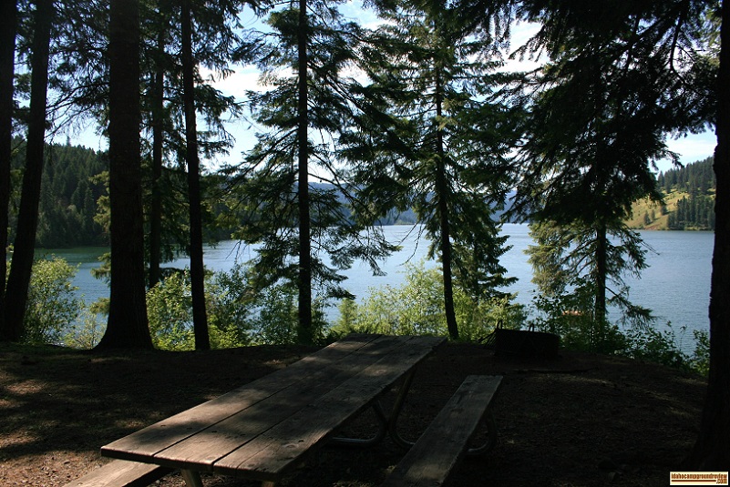 view of dworshak reservoir from a camp site in canyon creek recreation site