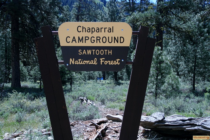 Chaparral Campground camping, sign at entrance