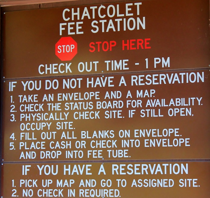 Chatcolet Campground, part of Heyburn State Park, signs in information.