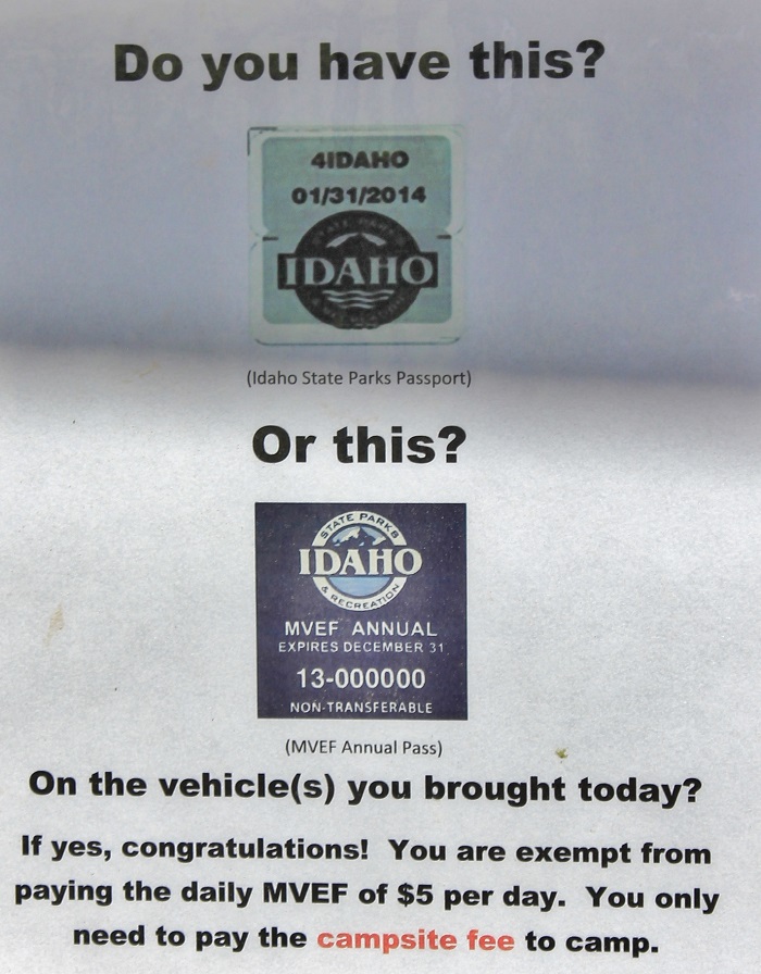 Chatcolet Campground, part of Heyburn State Park, signs in information.