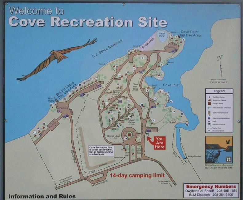 map of cove recreation site campground near bruneau idaho