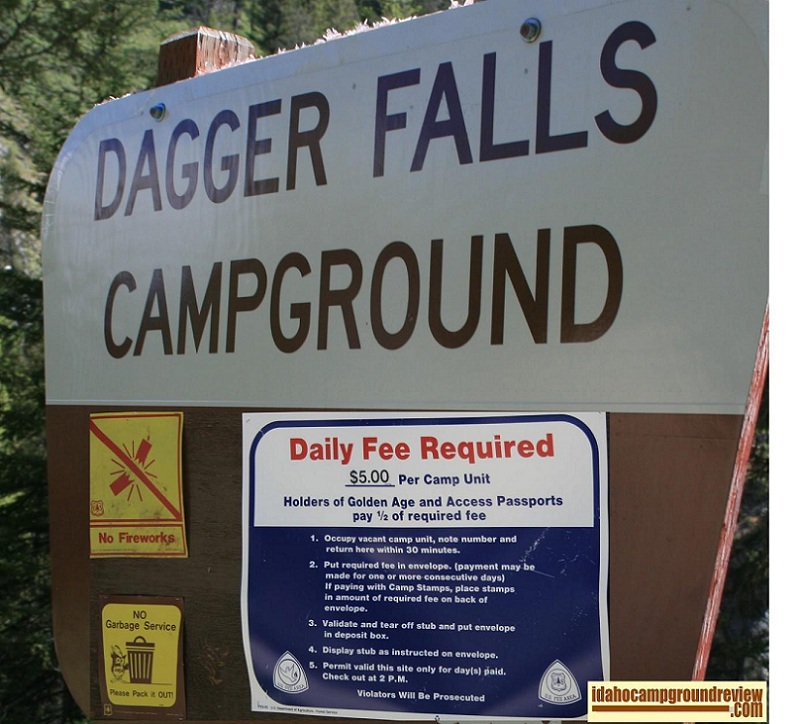 Dagger Falls Campground Site sign and info