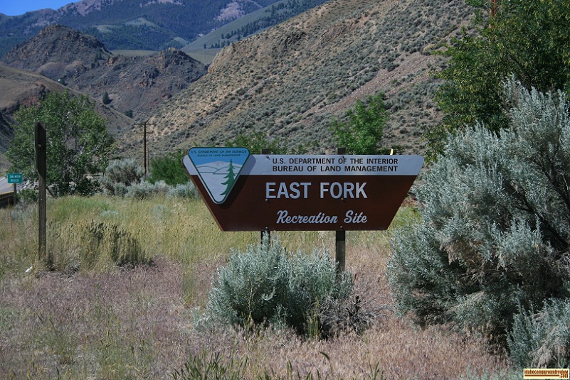 The sign at the entrance to East Fork Recreation Site on the Salmon River south of Challis, Idaho.