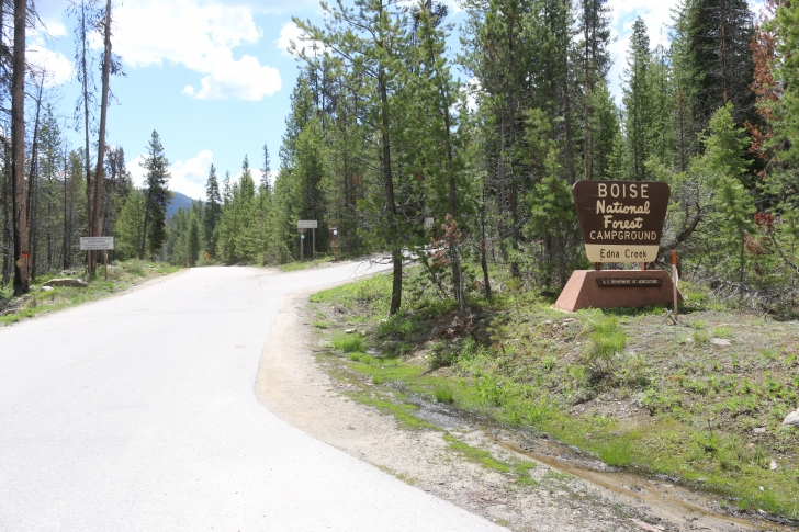 The sign at the entrance to Edna Creek Campground.