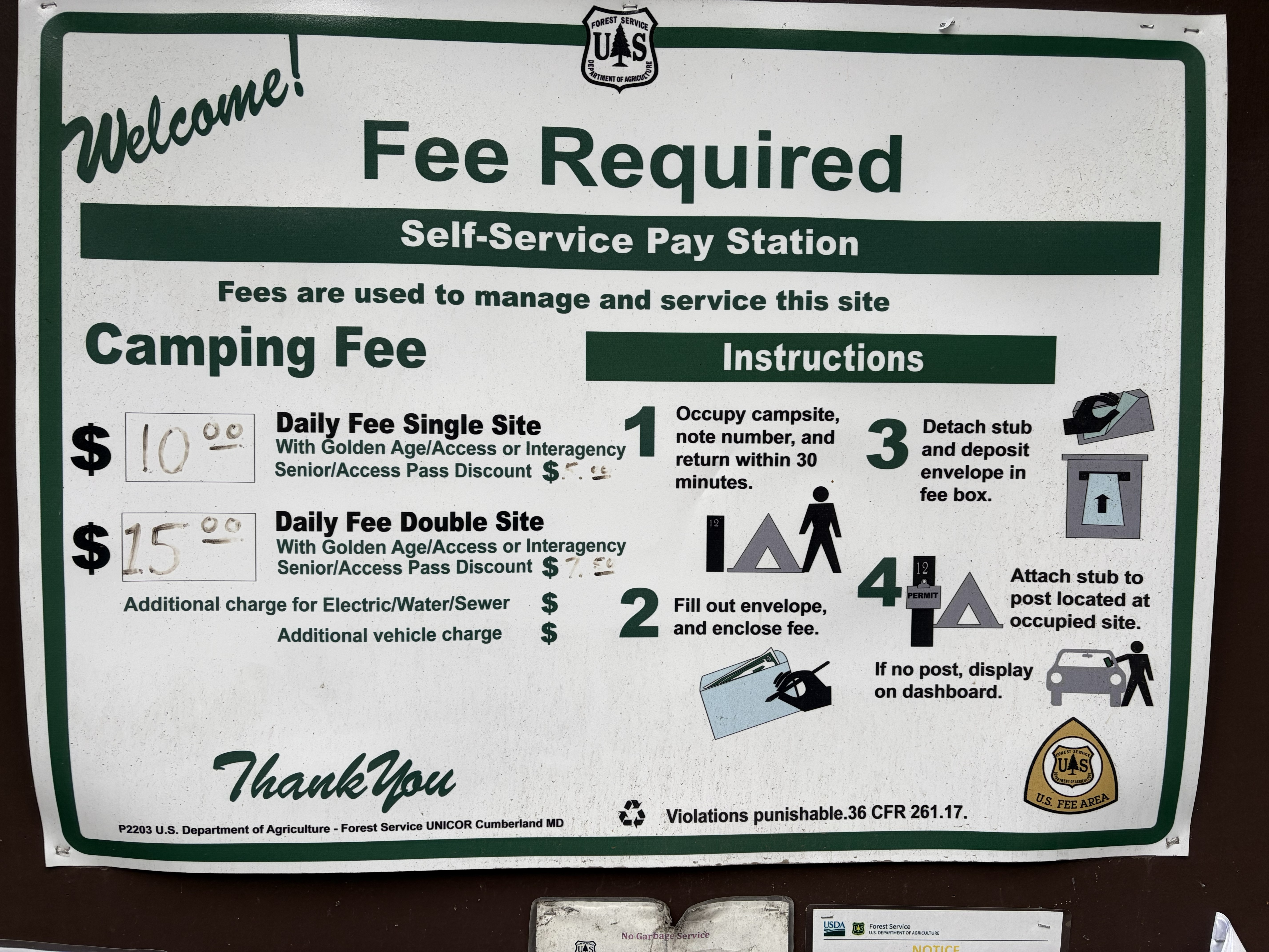 Evergreen Campground signs and info
