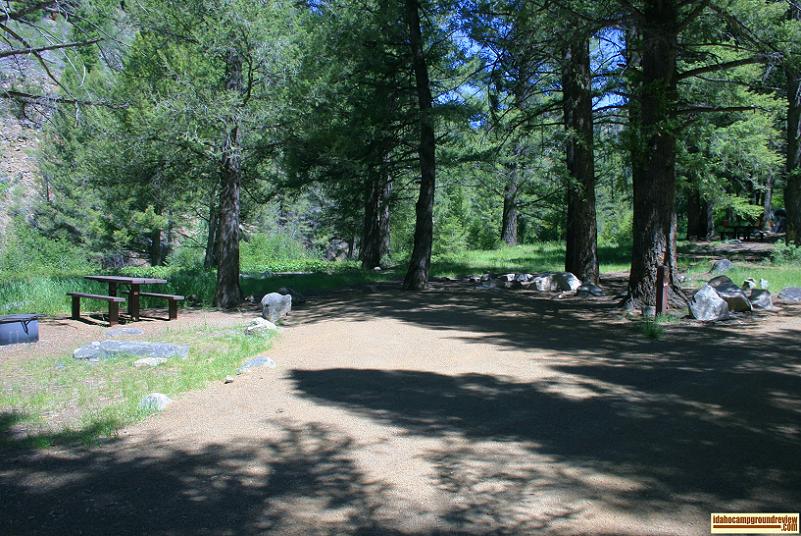 RV camping site in Flat Rock Campground on the Yankee Fork of the Salmon River.