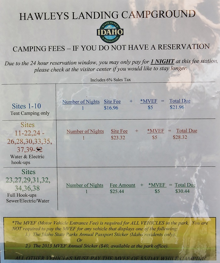 Hawleys Landing Campground sign and info