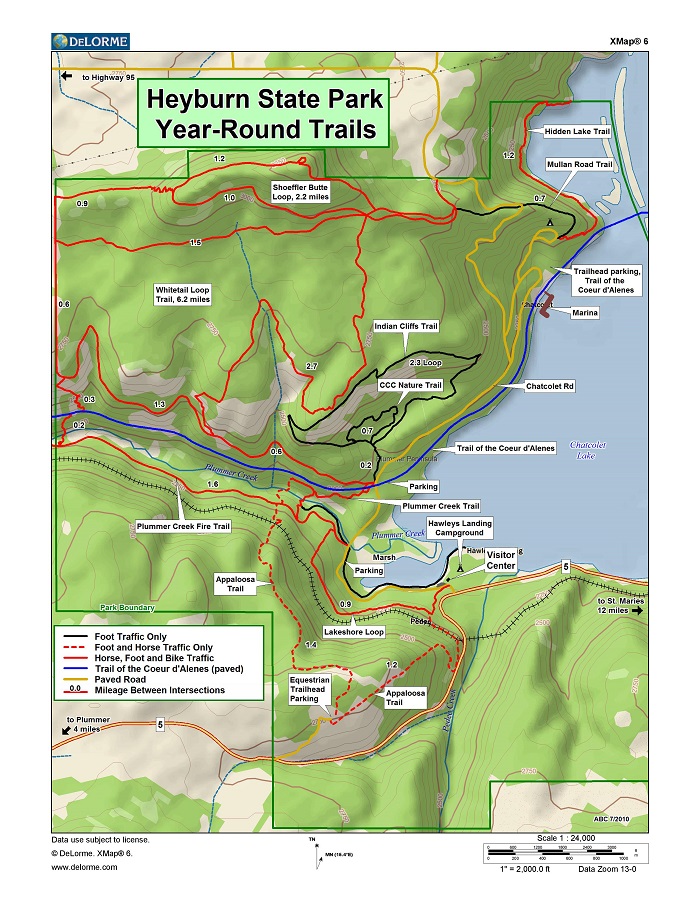This map shows the trails in Heyburn State Park.