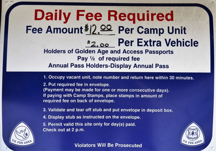 A picture of the fee schedule at Laird Park in northern Idaho.