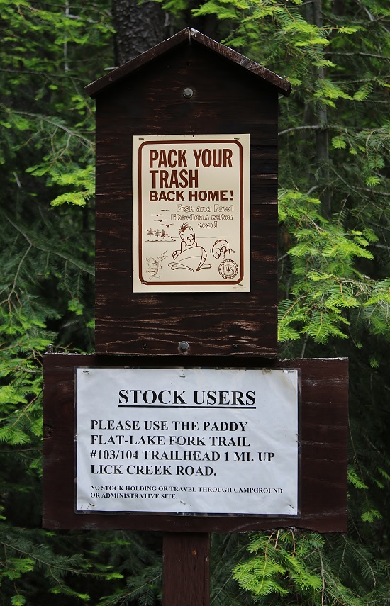 Lake Fork Campground camping info signs.