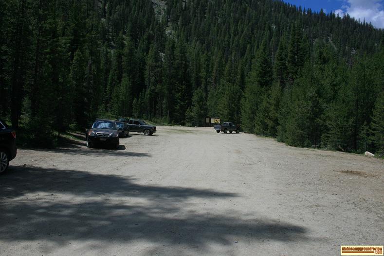 view of parking area and trailhead at marsh creek campground.