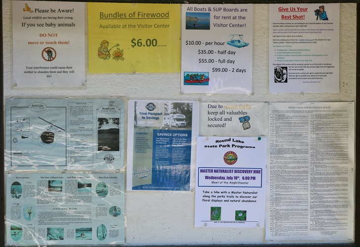 Informational signs at Round Lake State Park.