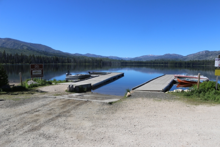 The boat docks at Warm Lake near Shoreline Campground.