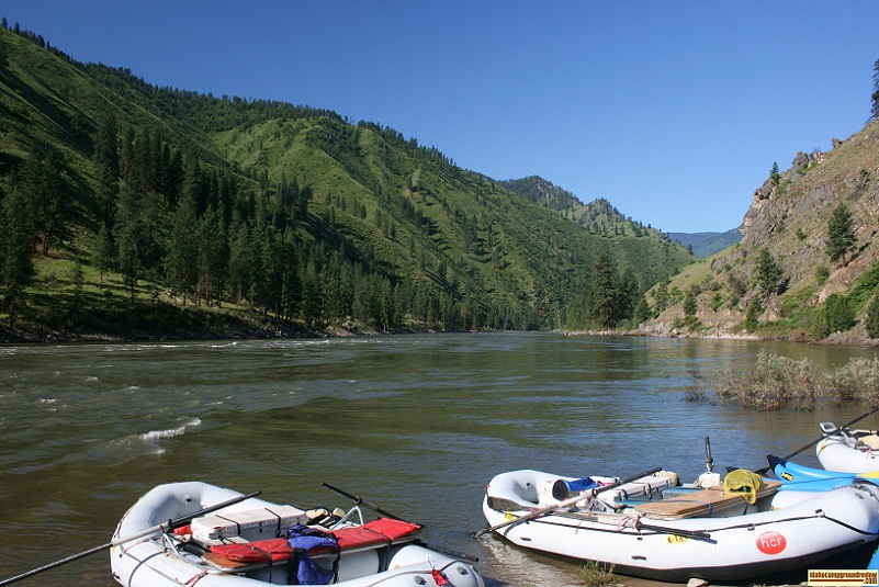 Two rafts ready to go down the Salmon River from Spring Bar