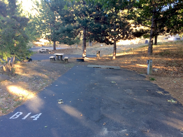 A picture of campsite 14 in loop B of Woodhead Park on Brownlee Reservoir.